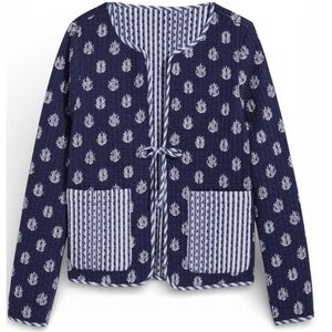 NWT Vineyard Vines Women's Reversible Quilted Jacket Navy‎ Leaf Print Pockets S